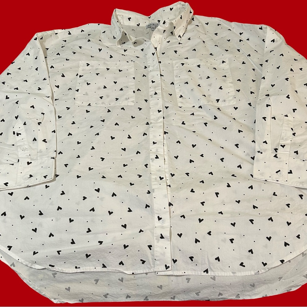 NWT! White Birch + size 3X. Oxford Button up w/ hearts and dots. Front Pockets - Picture 14 of 15